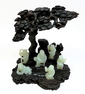 Carved Zitan And White Jade
