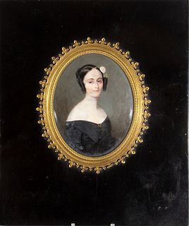 "Retrato de dama". Miniatura al gouache sobre hueso. Francia, finales del siglo XIX.