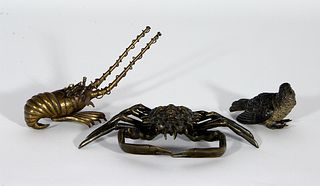 Ave, cangrejo y langosta en bronce del siglo XIX.
