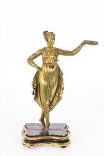 "Figura clásica". Escultura en bronce sobre peana de madera. Italia, Grand Tour, siglo XIX.