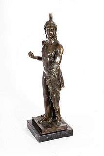 "Jasón con el vellocino de oro". Escultura en bronce sobre peana de mármol del siglo XX.