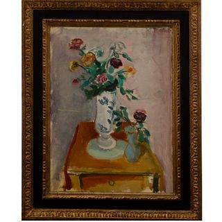 Henri Labasque (Champigné, 1865-Cannet, 1937) "Jarrón con flores".