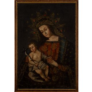Escuela cuzqueña del siglo XVIII."Virgen con Niño".