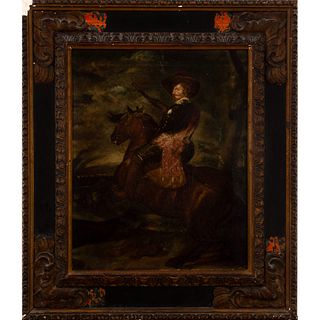 Escuela española del siglo XIX. "Retrato de Gaspar de Guzmán. Conde Duque de Olivares a caballo"