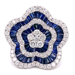 18K Sapphire Diamond Flower Ring