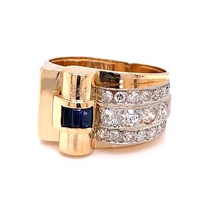 18K Retro Chevalier Diamond Sapphire Ring