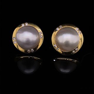 18K Mabe Cultured Pearl Diamond Earrings