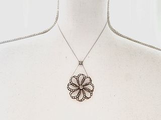 14K Victorian Diamond Pendant Flower Necklace