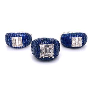 18K Diamond Sapphire Set: Earrings & Ring