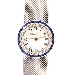 14K Art Deco Lucien Piccare Diamond Sapphire Watch