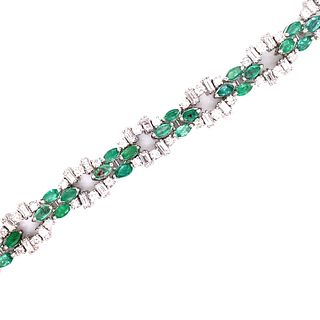 Art Deco Platinum Diamond Emerald BraceletÊ