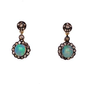 Silver & Gold Diamond Opal Earrings