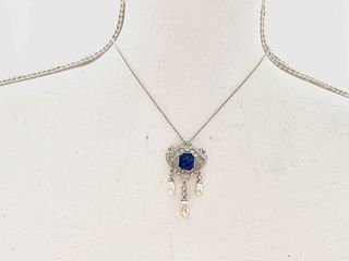 18K Sapphire Pearl Diamond Pendant