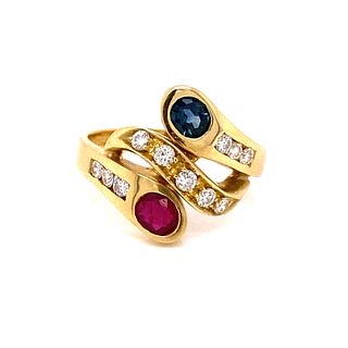 18K Ruby Sapphire Diamond Ring