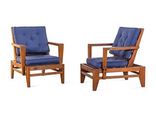 Manner of Rene Gabriel 
France, Mid 20th Century
Pair of Lounge Chairs