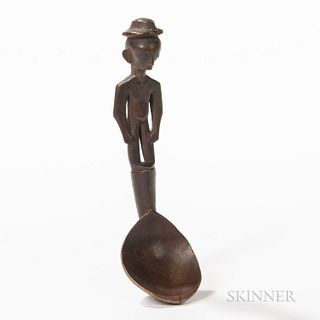 Philippine Carved Wood Spoon, Ifugao, northern Luzon, c. early 20th century, the handle in the form of a male figure, dark rich patina,