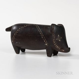 Massim Carved Wood Pig, Milne Bay Province, Northern Massim, Kiriwina Island, Papua New Guinea, early 20th century, standing on four sh