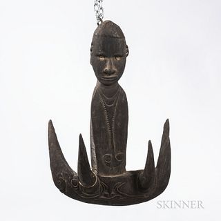 New Guinea Suspension Food Hook, Iatmul, Middle Sepik River Province, mid-20th century, with the head and torso of an ancestor figure,