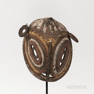 Abelam Woven Cane Yam Mask, East Sepik Province, Papua New Guinea, 20th century, tightly woven with climbing vine cane and painted with
