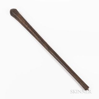 Tongan Pole Club, 'Akau tau, 19th century, hardwood, a shorter club, the shaft gently expanding to the tip, with which is rounded, with