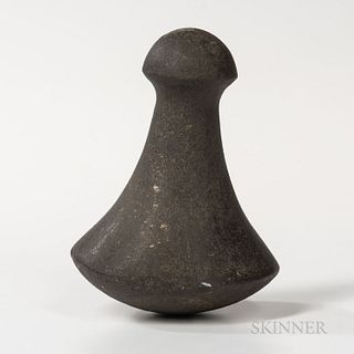 Hawaiian Poi Pounder, 19th century or earlier, basalt, well proportioned, with bulbous butt end, (old chip to the lower rim), ht. 6 1/2