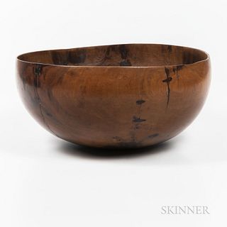Hawaiian Wood Poi Bowl, 19th century, ko'u umeke bowl possibly made from koa wood, with thin walls, and a number of native repairs to c