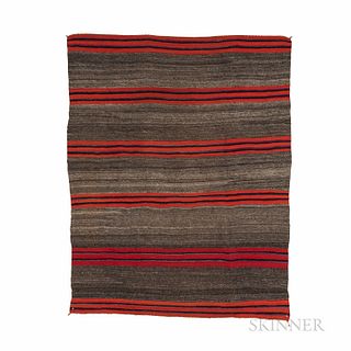 Navajo Banded Blanket, six bands of multicolored stripes on a variegated gray ground, 63 x 51 in.