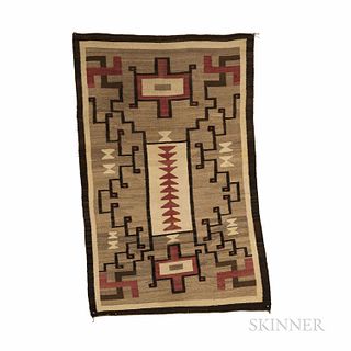 Navajo Regional Rug, c. 1920s, storm pattern with dark border and a whirling log motif at each corner, 65 x 42 1/2 in.