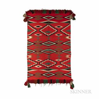 Navajo Germantown Weaving, fourth quarter 19th century, double saddle blanket style, tightly woven in a colorful stepped and serrated d