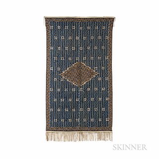 Mexican Saltillo Serape Textile, late Maximillian period, finely and tightly woven in two panels joined at the center, with a slit in t
