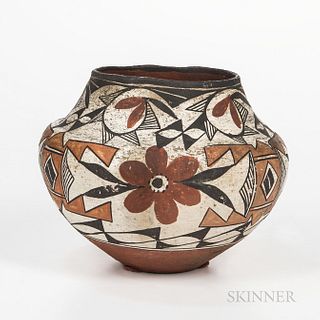 Southwest Polychrome Pottery Olla, Acoma or Laguna, c. 1890-1910, small version of a full-size water jar, decorated in a four-color flo