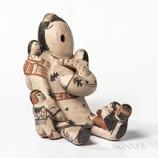 Cochiti Polychrome Pottery Storyteller Figure, signed "Snowflake Flower Cochiti," titled "Ceremonial Dress," seated figure in tradition