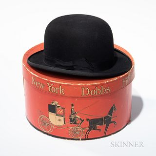 Dobbs New York Hat Box and Bowler Hat, very lightly worn, hat size 7 1/2.