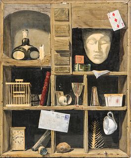 William Ward Beecher (American, 1921-2006), Cabinet of Curiosities Trompe L'Oeil Still Life, Signed l.r., Oil on canvas, 30 x 25 in., u