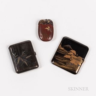 Three Japanese Metal and Mixed Metal Smoking-related Items, including a match safe and two cigarette cases.