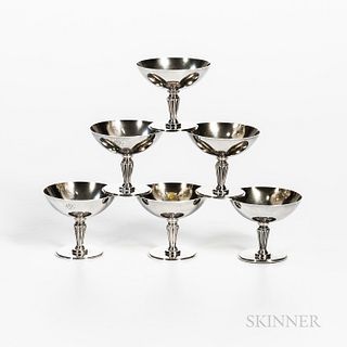 Set of Six Sterling Silver Sherbet Cups. indistinct hallmarks along edge of foot, 23.6 troy oz.