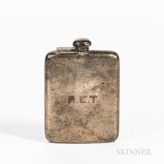 Sterling Silver Hammered Half-pint Flask, early 20th century, engraved in block letters "R.E.T.," 8.65 troy oz.