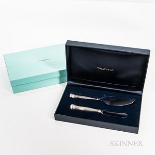 Boxed Tiffany Cheese Utensil Set, with a small spreading knife and a tapered serrated knife.