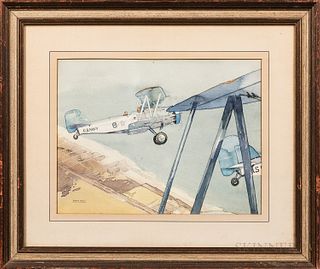 Wayne Davis (Illinois/Connecticut, 1904-1988)  Two Aviation Scenes, each signed and identified, watercolor on paper, each...