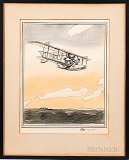 Wayne Davis (Illinois/Connecticut, 1904-1988)  Four Prints of Moments in Aviation History, identified along the lower edge, each signed