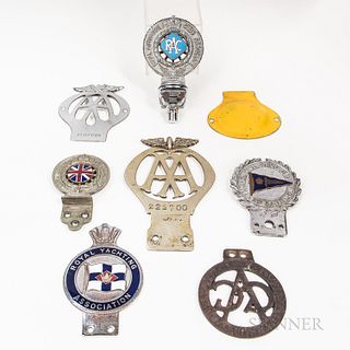 Eight British Car Badges, including four with enamel decoration.