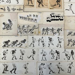 Group of Sports Illustrations, 20th century, most pen and ink and/or gouache on paperboard, many appearing to be illustrations for inst