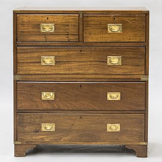 Two-part Brass-bound Campaign Chest of Drawers, 19th century, ht. 39 1/2, wd. 36, dp. 19 in.