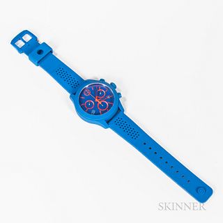 Movado Blue Rubber ESQ Quartz Chronograph Wristwatch, case back marked ES .50.1.29.5716, dia. 44 mm.