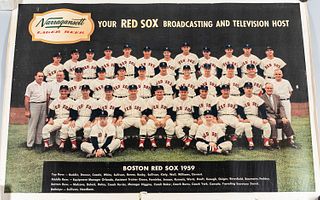 Large Narragansett Lager Beer Advertising Poster, "Your Red Sox Broadcasting and Television Host," featuring the 1959 Red Sox team, 68