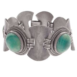 Modernist Mexican Hardstone, Sterling Silver Bracelet