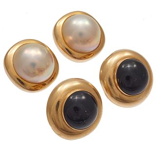 Collection of Mabe Pearl, Onyx, 14K Earrings