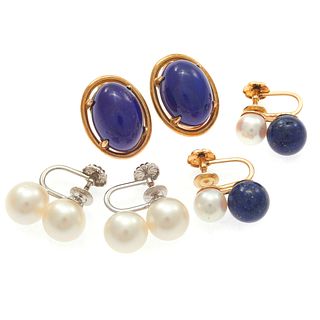 Collection of Lapis Lazuli, Cultured Pearl Earrings