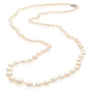 Cultured Pearl, Diamond, Platinum Necklace
