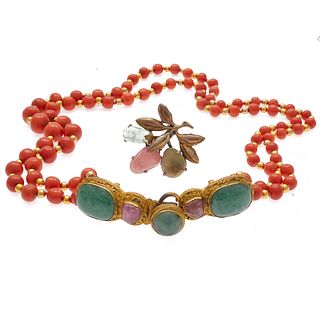 Collection of Chinese Coral, Hardstone Jewelry Items